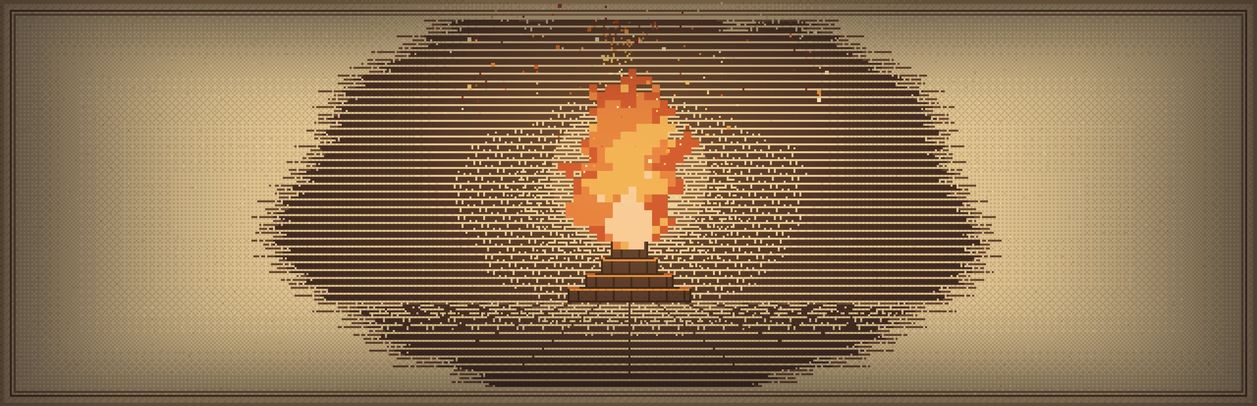 The Hero's Legacy - a pixel-art brazier fire burning in a parchment frame